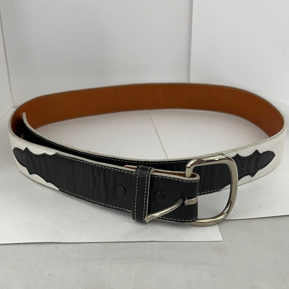 Vintage White & Black Leather Tony Lama Belt Size 36